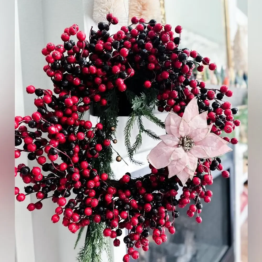 23” artificial crabapple cranberry Christmas grapevine wreath festive holiday